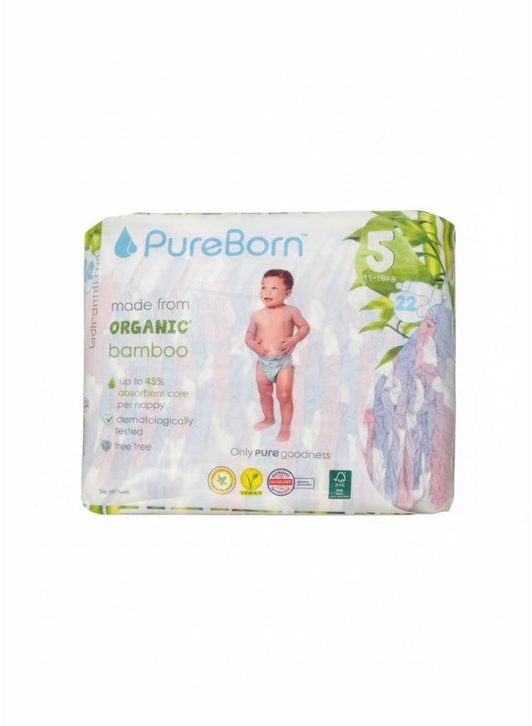 PUREBORN ORGANIC BAMBOO DIAPERS 5(11-18KG)